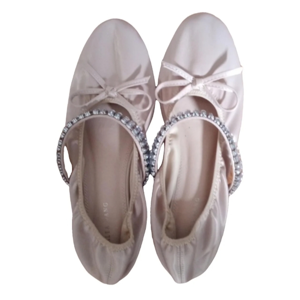 Elegant Cream Ballet Flats with Rhinestone Strap